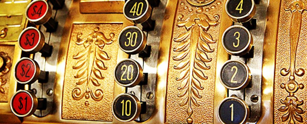 antique store cash register buttons close